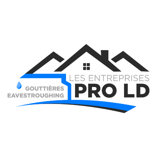 Logo avec icône de maison, gouttière et texte visuel sur fond clair en Outaouais